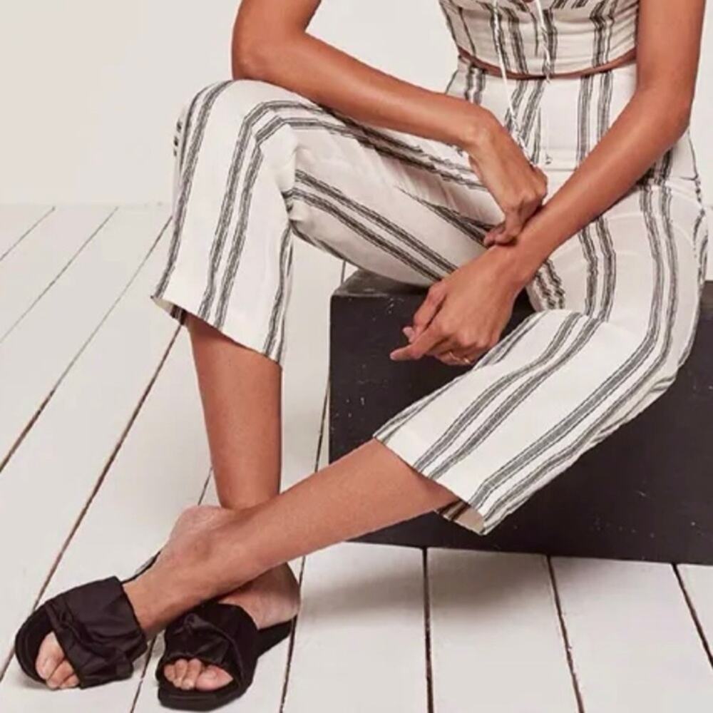 Reformation white and Black Striped cropped linen Pants size 0 - Picture 4 of 12
